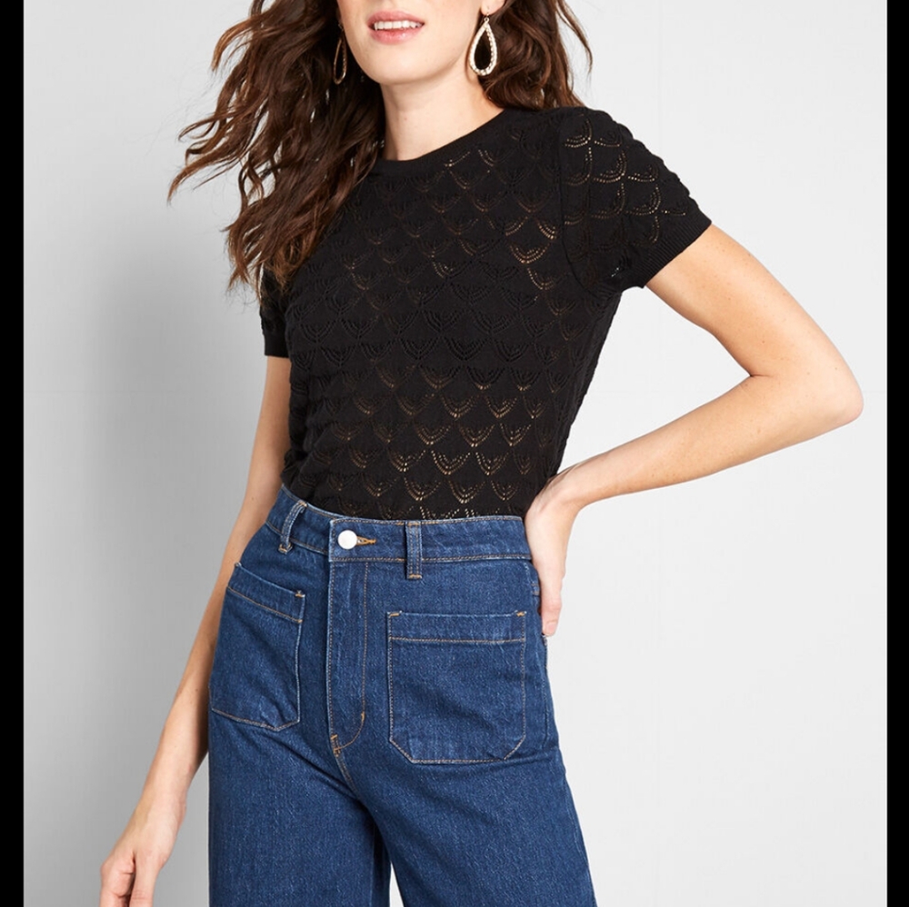 Black, modcloth, short sleeve sweater